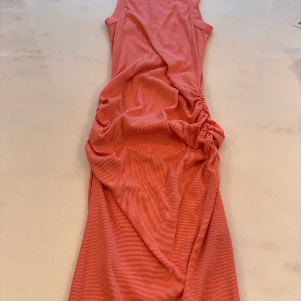 Michael Stars Orange Ruched Sheath Midi Dress